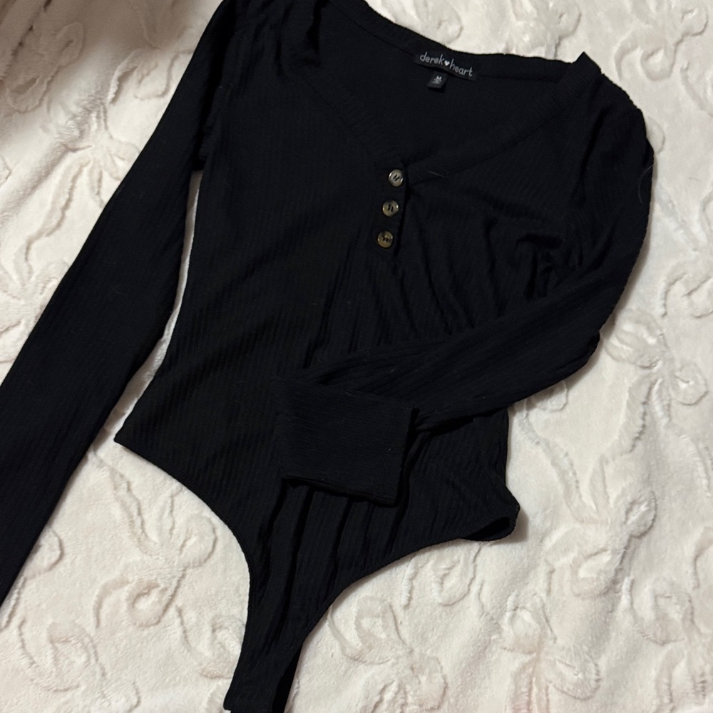 Derek Heart Black Buttoned Bodysuit